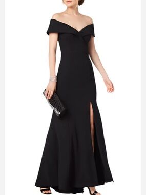 Xscape Off/on Shoulder Black Evening Gown